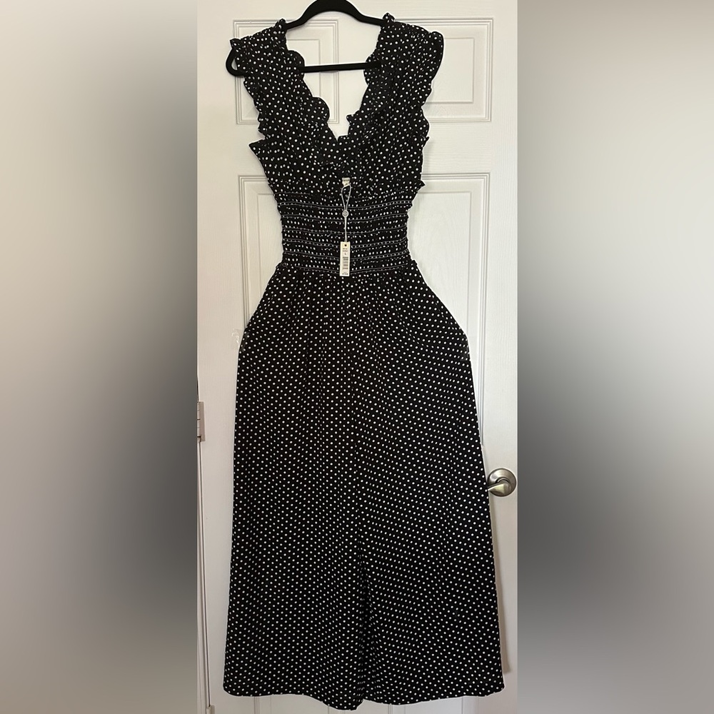 NWT max studio black wide leg jumpsuit with polka dots pls look measurements - Picture 3 of 13